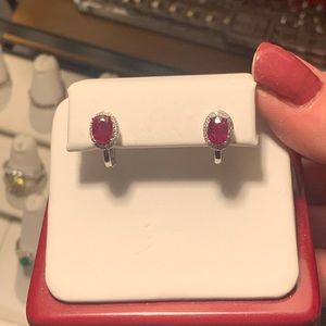 Ruby and zircon 925 sterling silver earrings